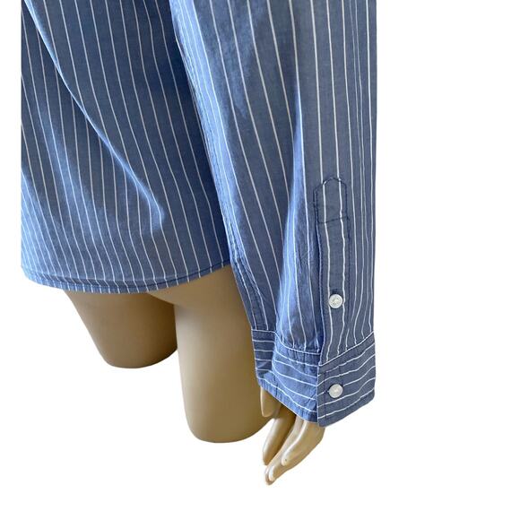 Hollister Blue White Striped Collared Button Up Shirt Women's Large - Picture 6 of 8